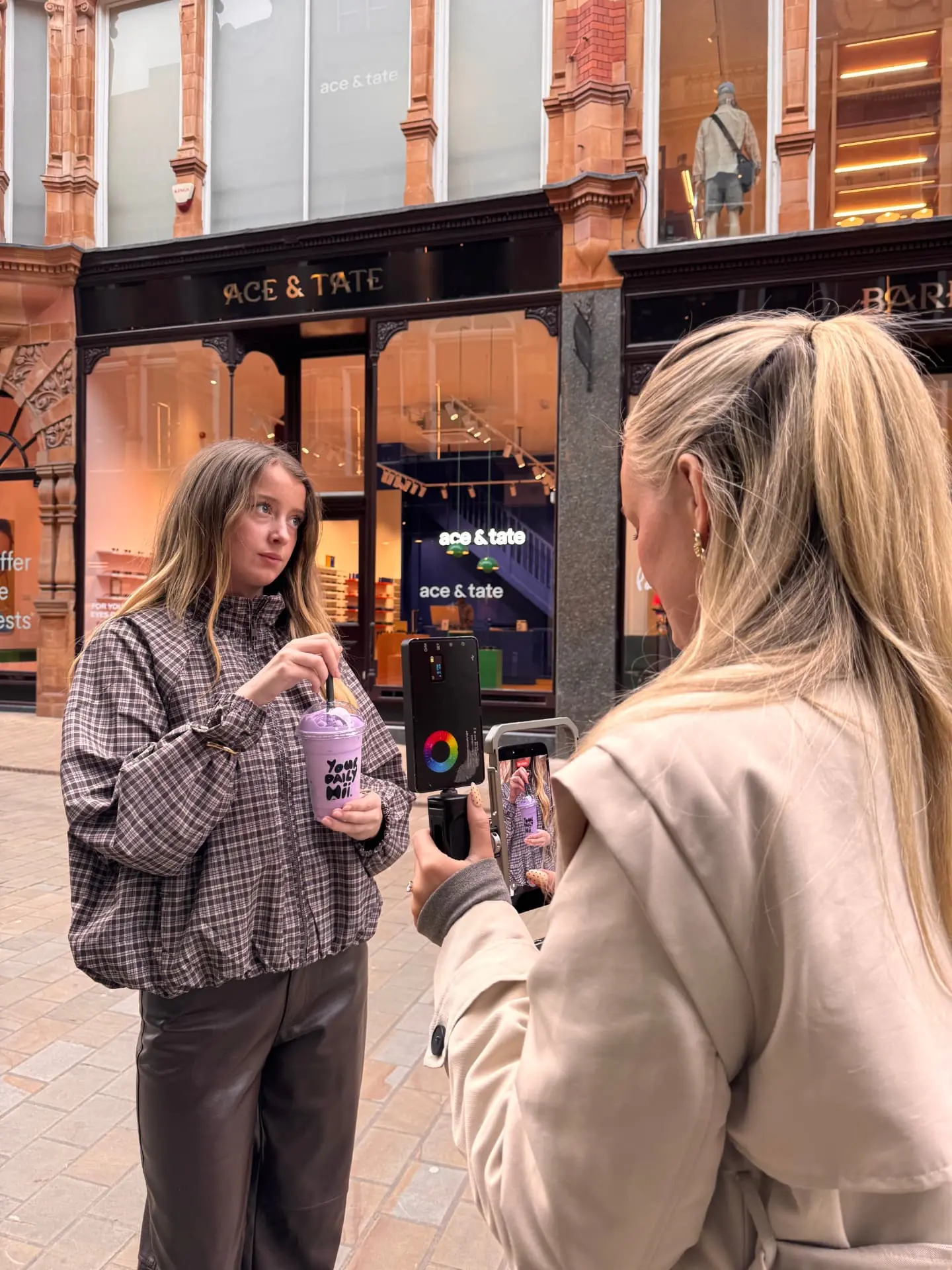 Behind the scenes of the Finc Social team filming a lifestyle brand content shoot in Leeds