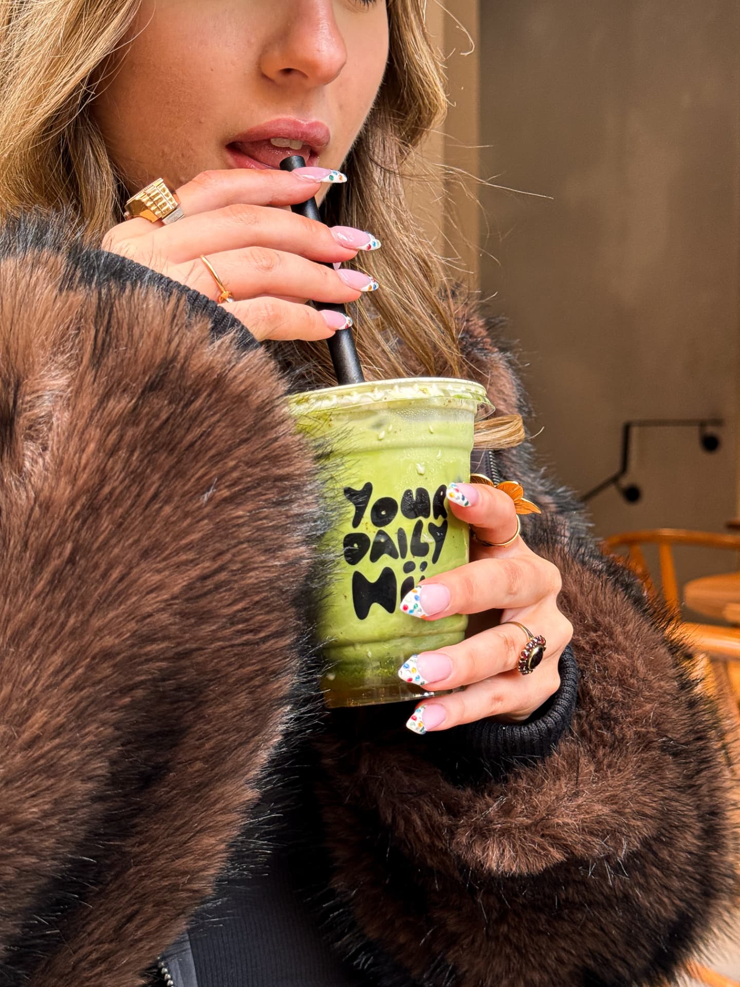 Iced matcha latte lifestyle image shot on iPhone in Leeds