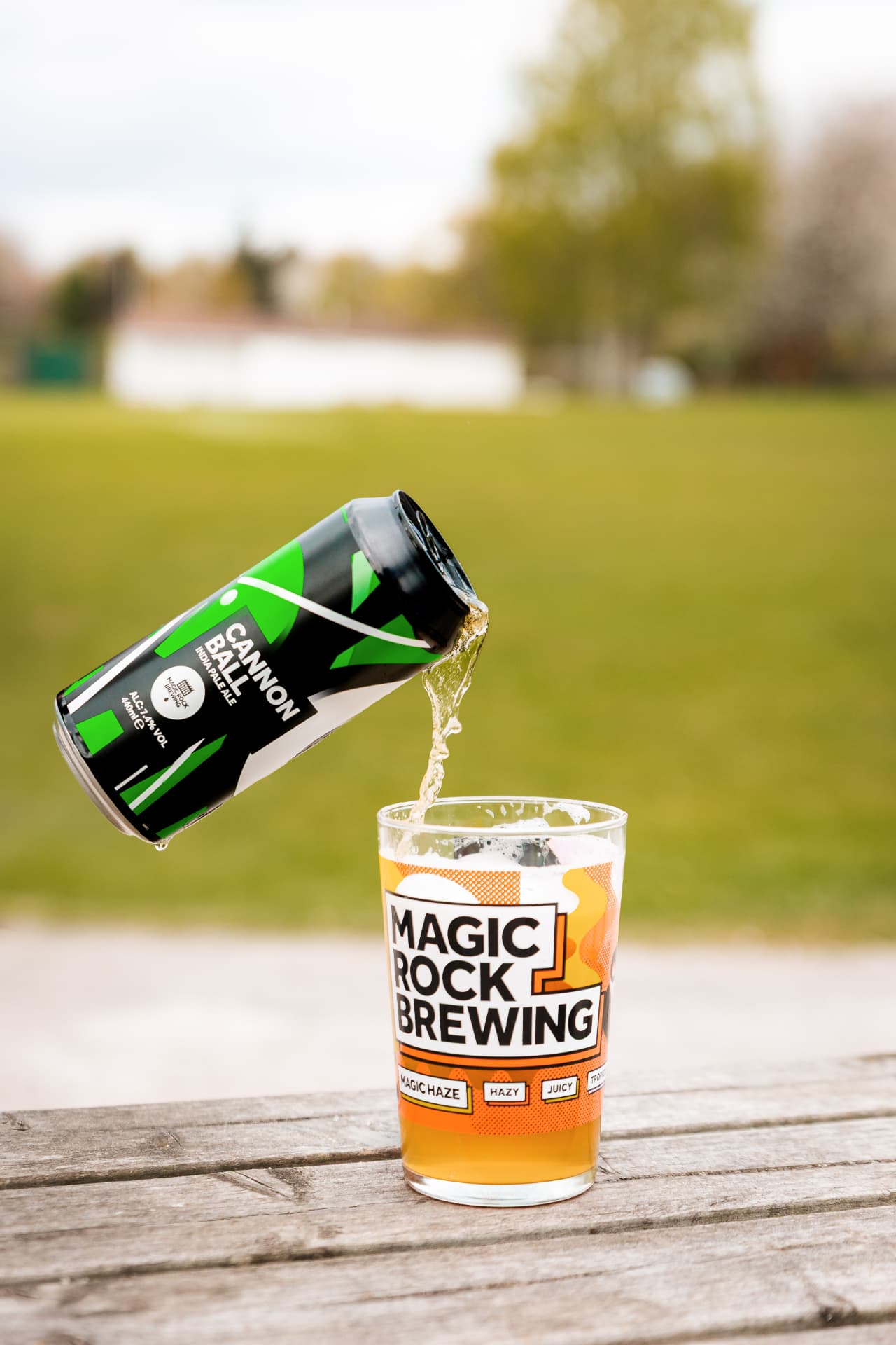 Magic Rock Brewing beer pour into branded glass, drinks photography