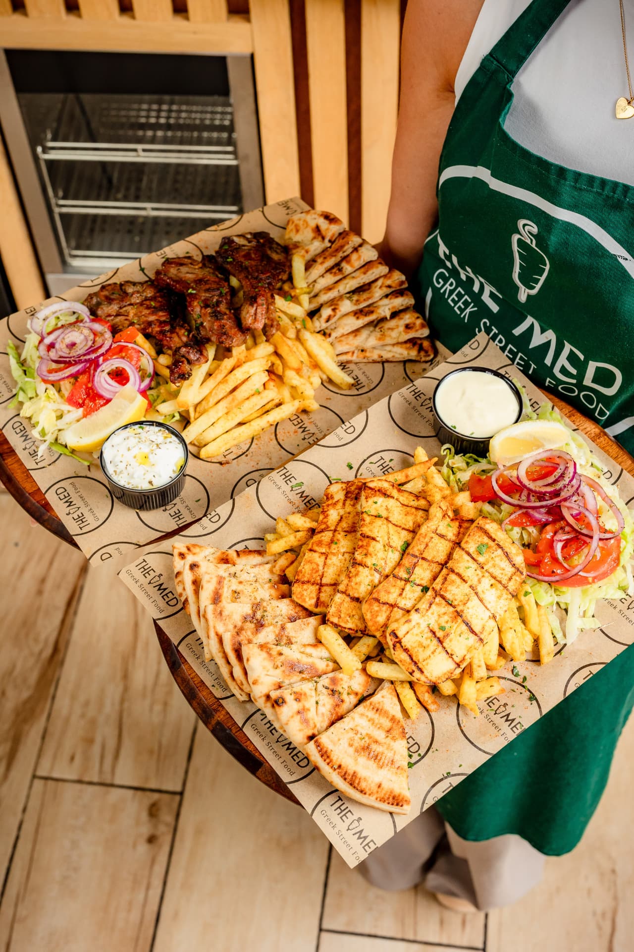 Greek mixed grill and halloumi platters, hospitality photography