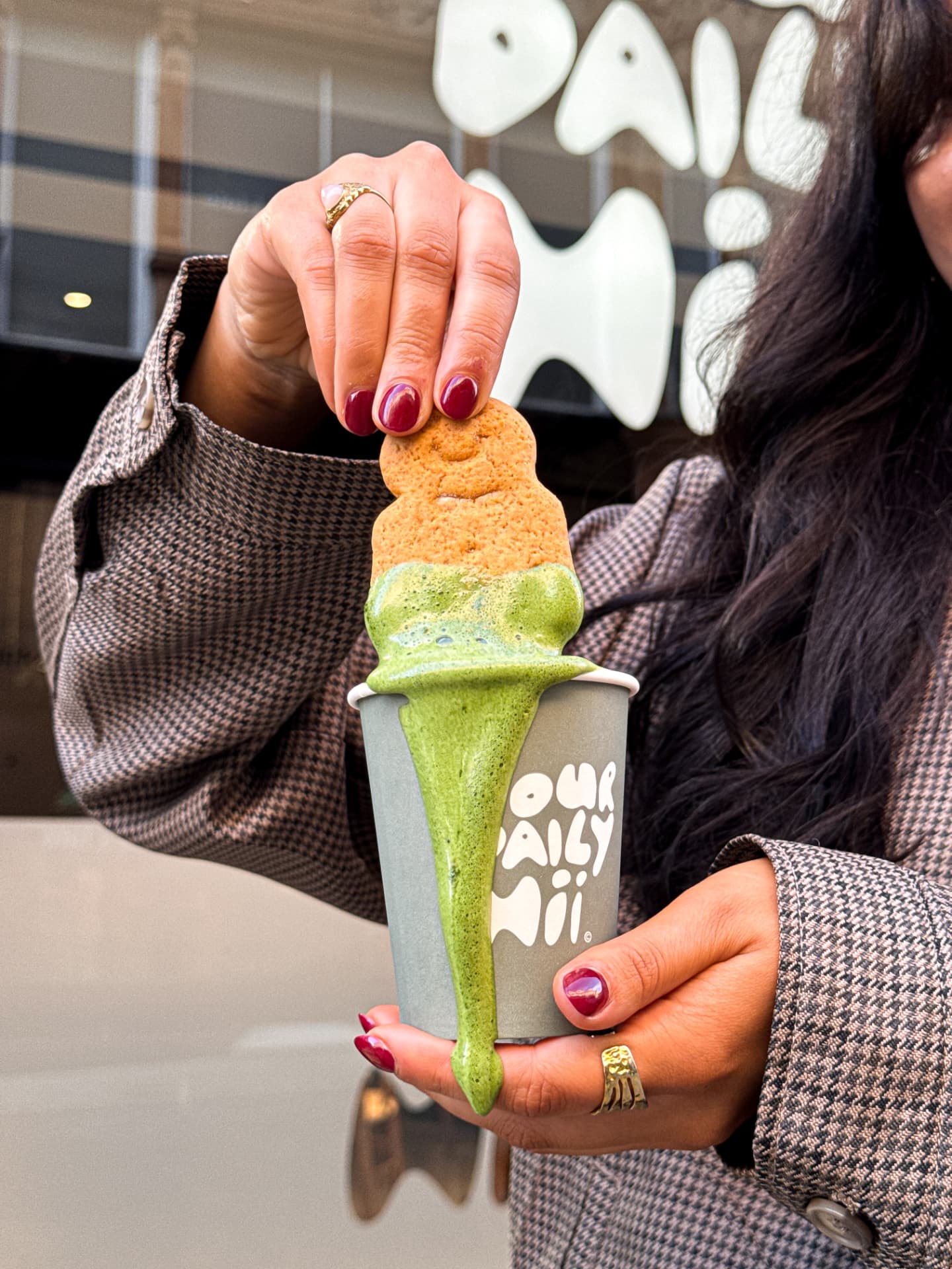 Matcha cookie dip shot on iPhone for a Leeds cafe