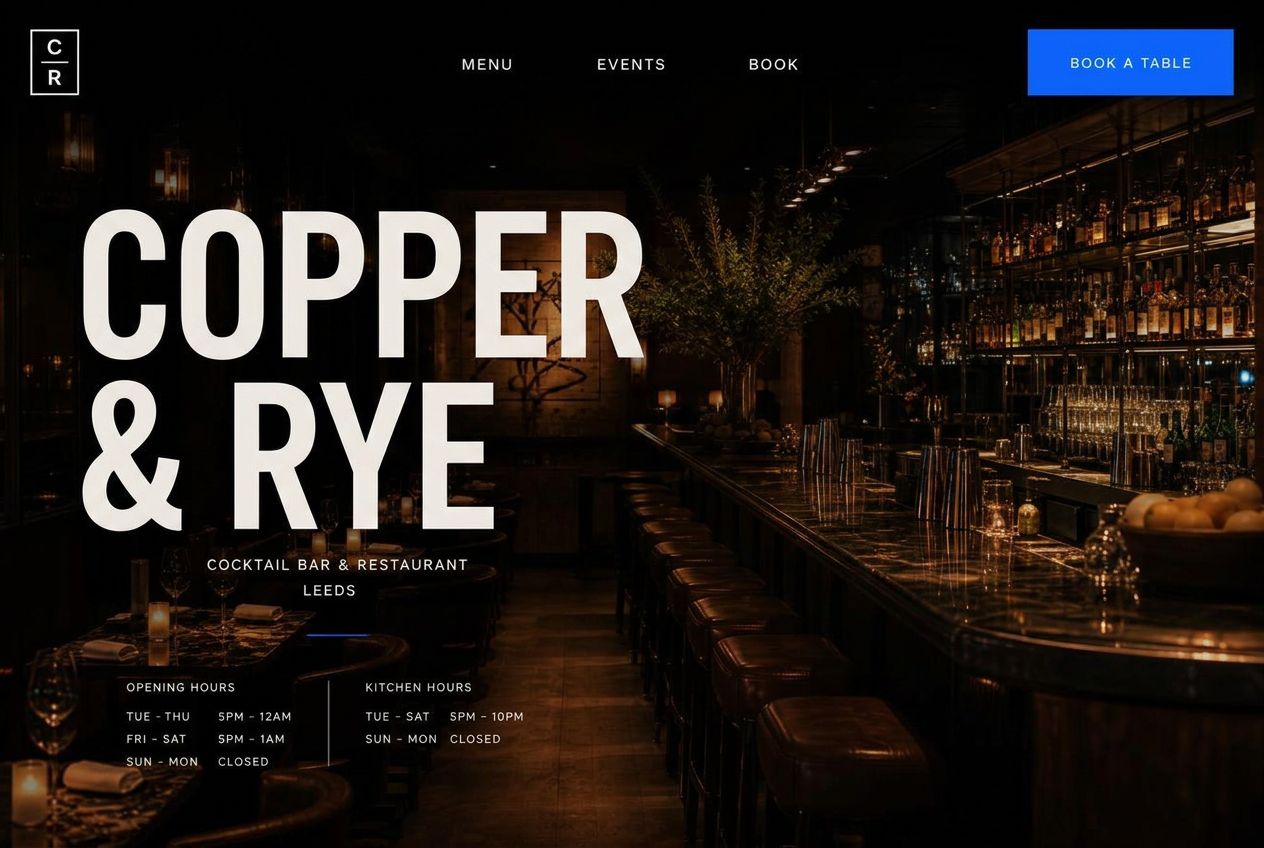 Copper & Rye desktop website design, Leeds