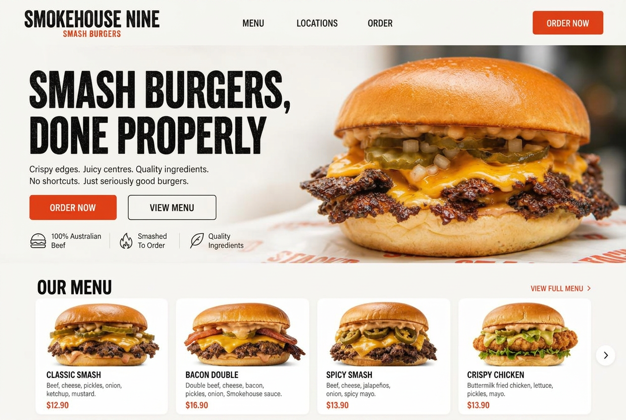 Smokehouse Nine desktop website design, Leeds