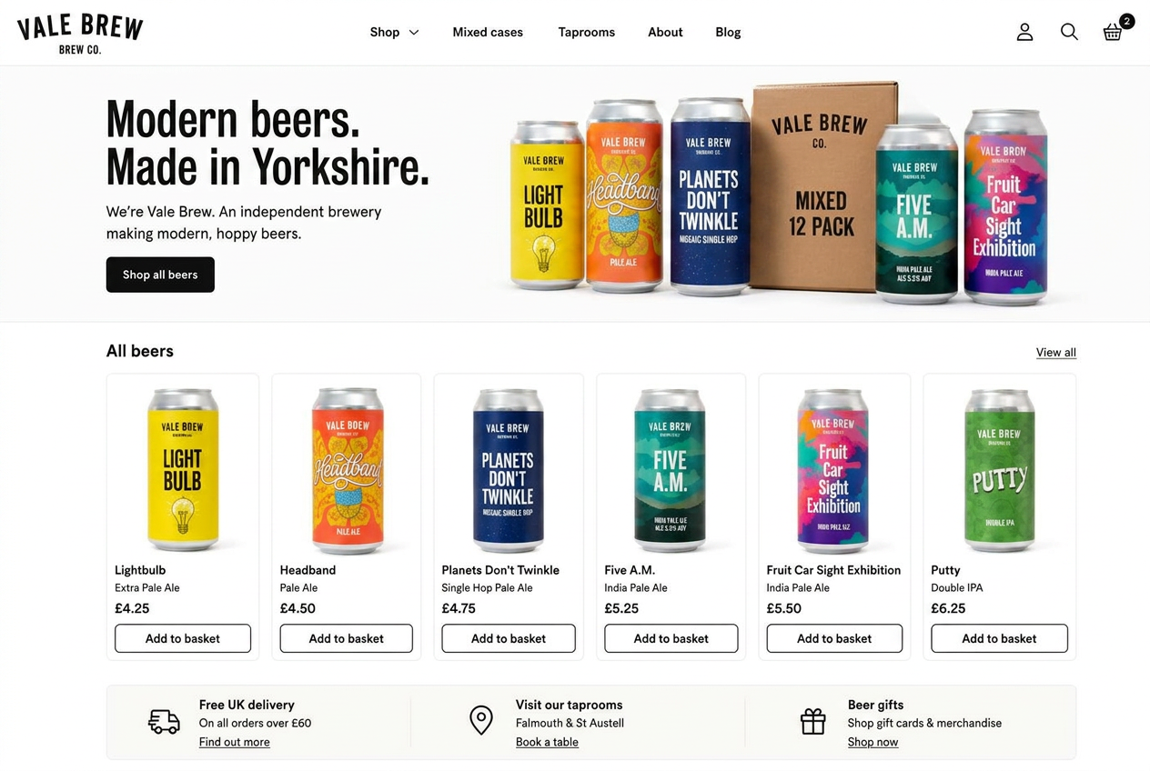 Vale Brew Co. desktop website design, Leeds