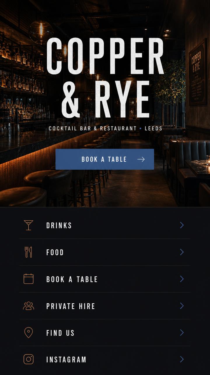 Copper & Rye mobile website design