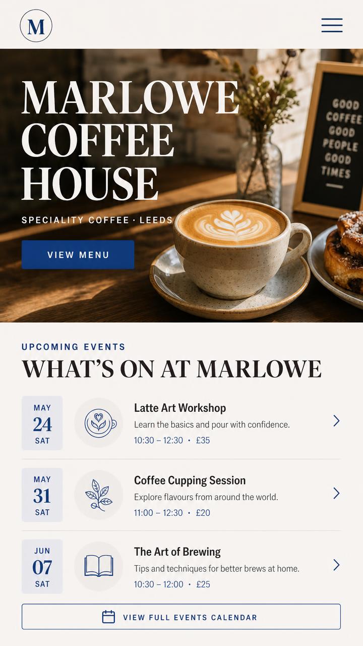 Marlowe Coffee House mobile website design