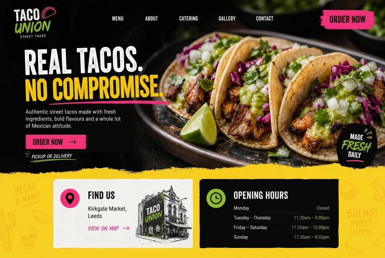Taco Union desktop website design, Leeds